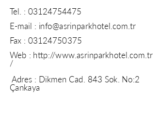 Asrn Park Hotel iletiim bilgileri